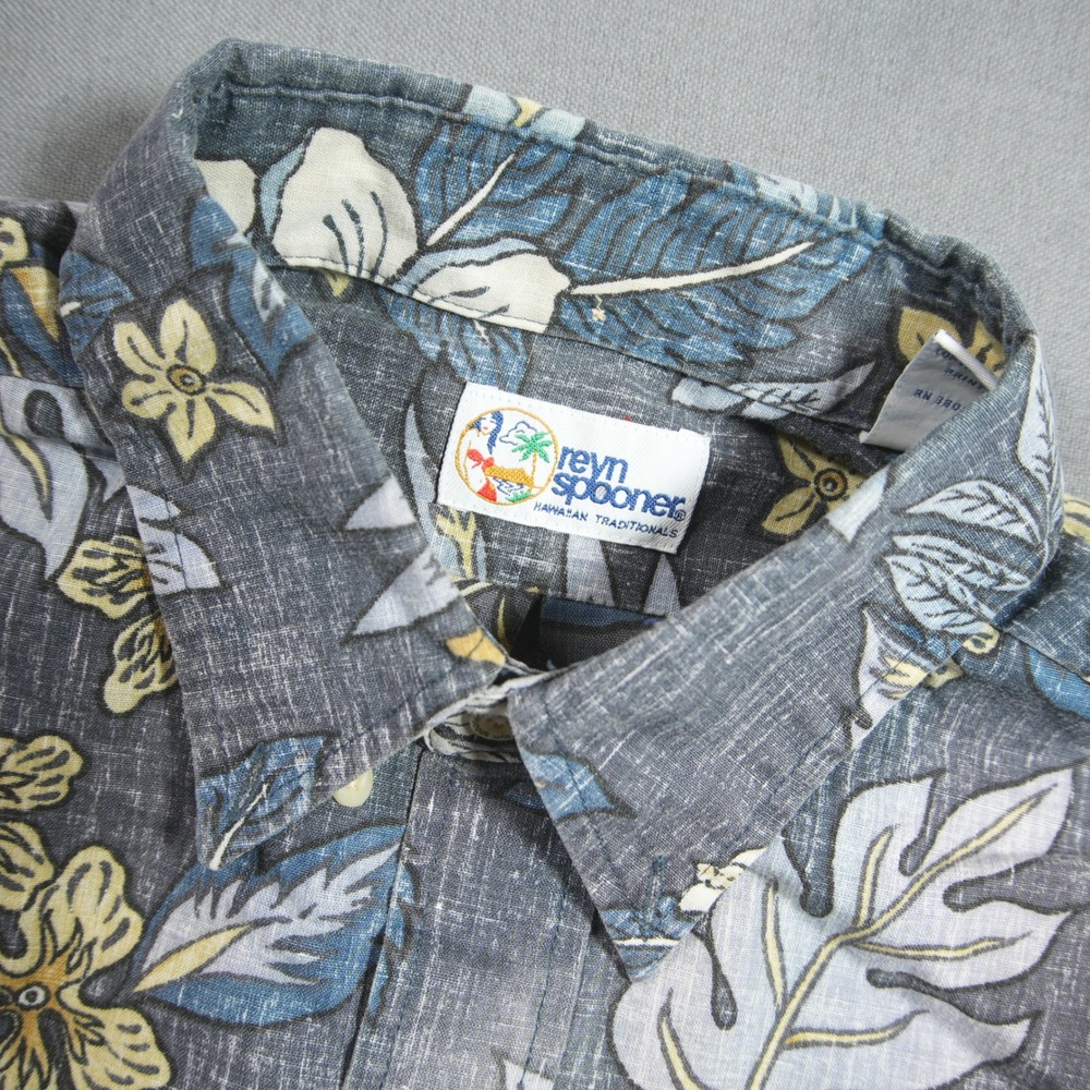 90s Reyn Spooner Reverse Floral Hibiscus Men Short Sleeve Shirt M Aloha Hawaiian